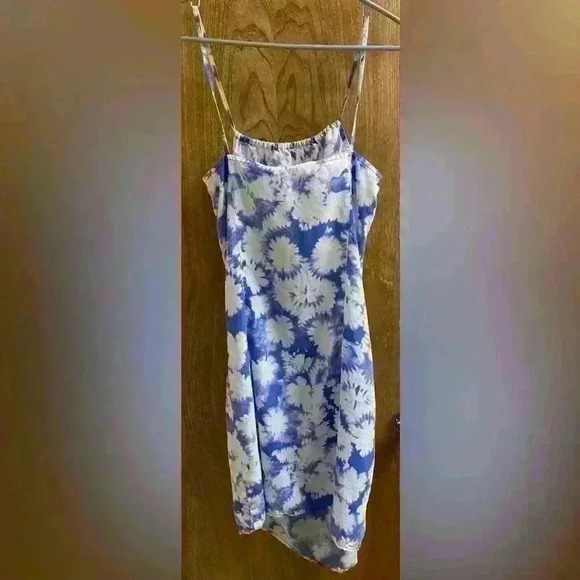 Calvin Klein Jeans White & Blue Floral Dress String Straps Size 8 Asymmetrical - Picture 3 of 13